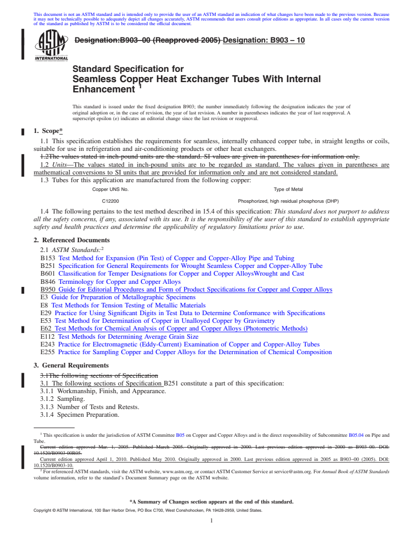 REDLINE ASTM B903-10 - Standard Specification for Seamless Copper Heat Exchanger Tubes With Internal Enhancement