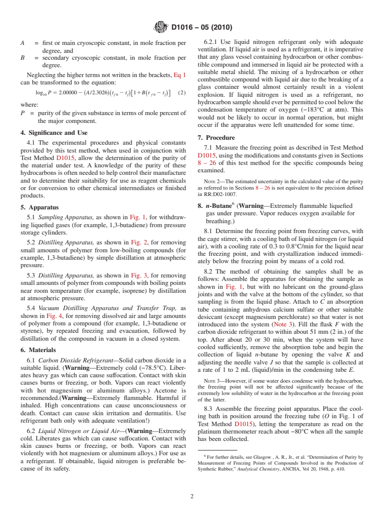 ASTM D1016-05(2010) - Standard Test Method for Purity of Hydrocarbons from Freezing Points