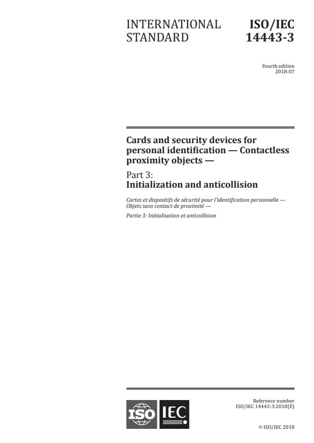 ISO/IEC 14443-3:2018 - Cards and security devices for personal identification -- Contactless proximity objects