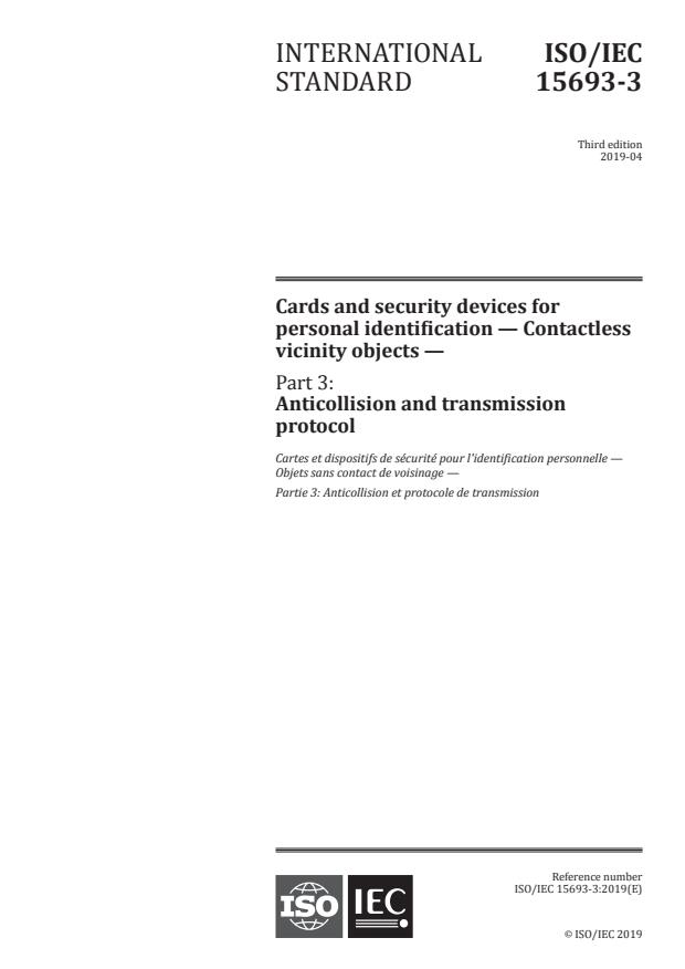 ISO/IEC 15693-3:2019 - Cards and security devices for personal identification -- Contactless vicinity objects