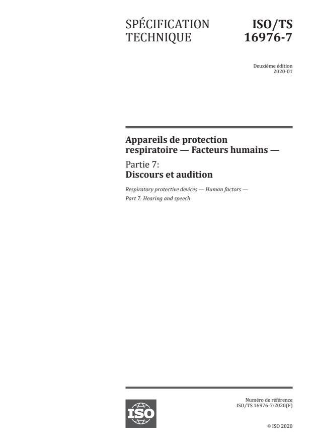 ISO/TS 16976-7:2020 - Appareils de protection respiratoire -- Facteurs humains