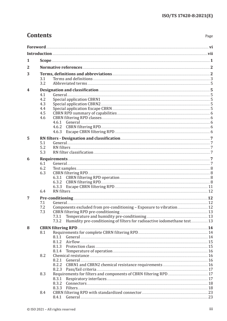 ISO/TS 17420-8:2021 - Respiratory protective devices — Performance requirements — Part 8: Special application chemical, biological, radiological and nuclear (CBRN) filtering and radiological-nuclear (RN) filtering RPD
Released:10/5/2021