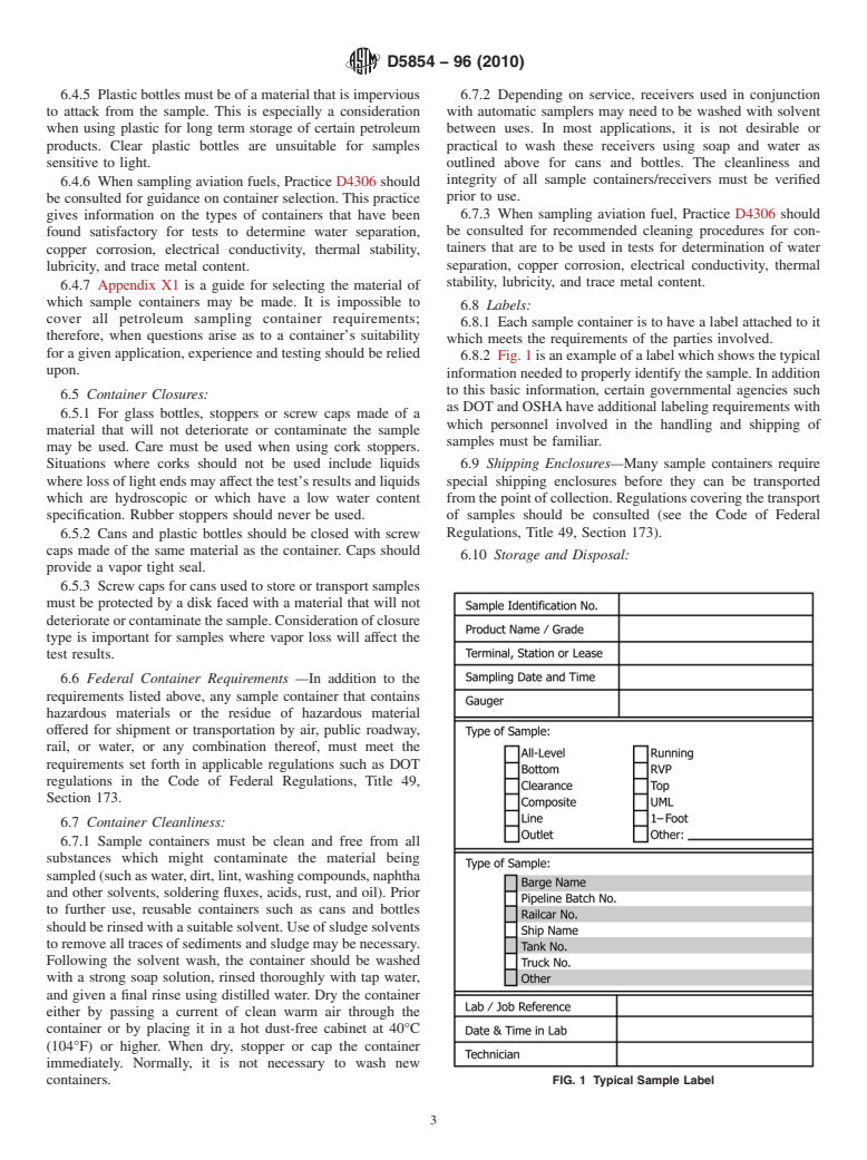 ASTM D5854-96(2010) - Standard Practice for Mixing and Handling of Liquid Samples of Petroleum and Petroleum Products