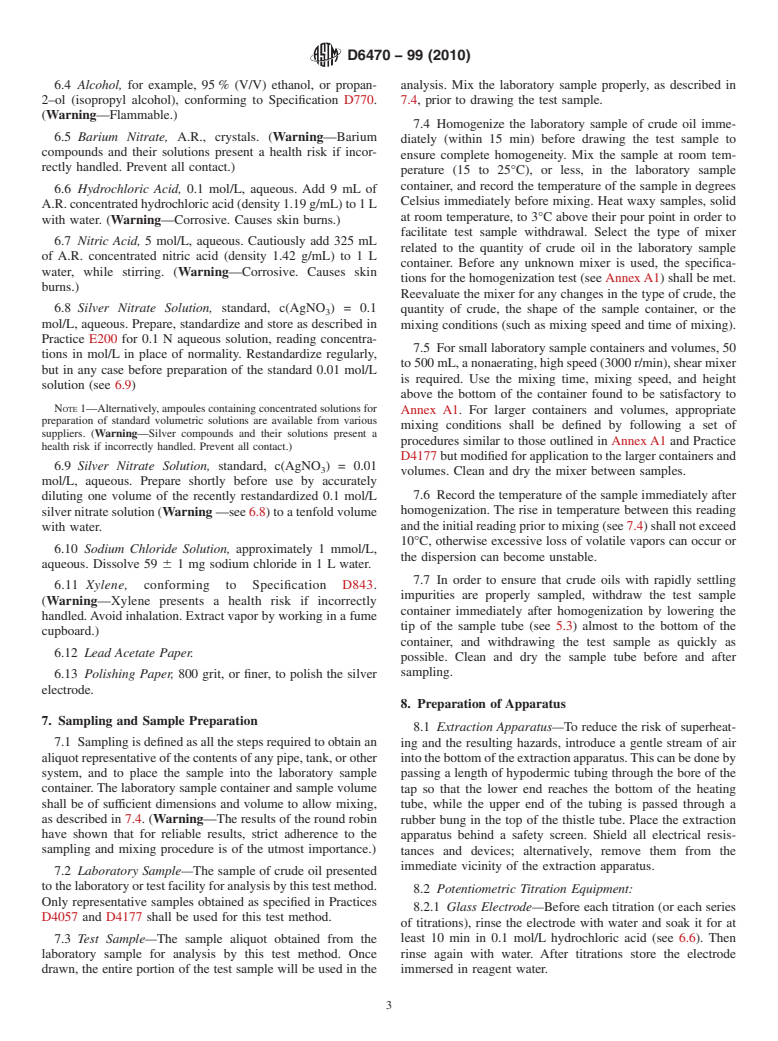 ASTM D6470-99(2010) - Standard Test Method for Salt in Crude Oils (Potentiometric Method)