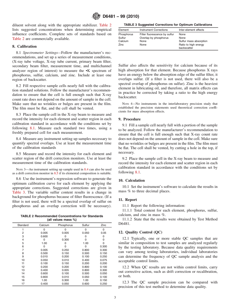 ASTM D6481-99(2010) - Standard Test Method for Determination of Phosphorus, Sulfur, Calcium, and Zinc in Lubrication Oils by Energy Dispersive X-ray Fluorescence Spectroscopy