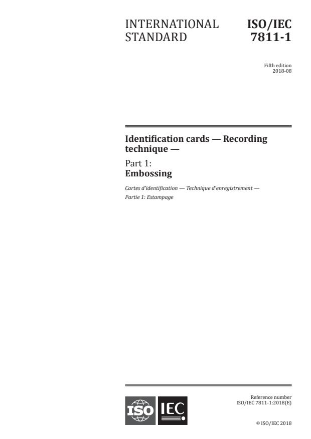 ISO/IEC 7811-1:2018 - Identification cards -- Recording technique