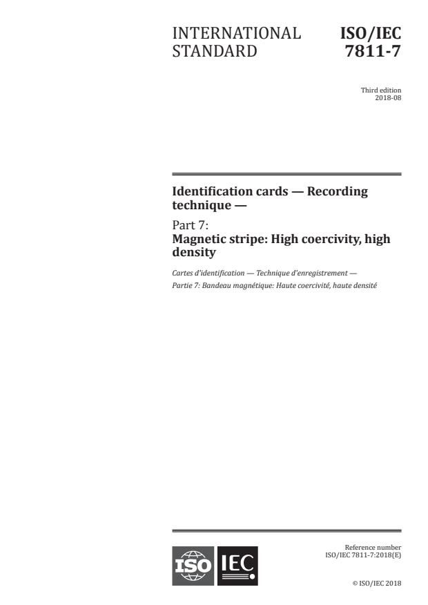 ISO/IEC 7811-7:2018 - Identification cards -- Recording technique