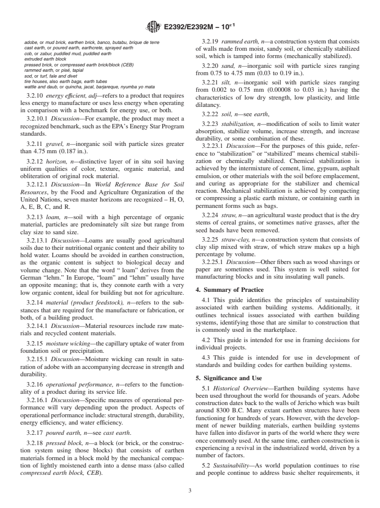 ASTM E2392/E2392M-10e1 - Standard Guide for Design of Earthen Wall Building Systems