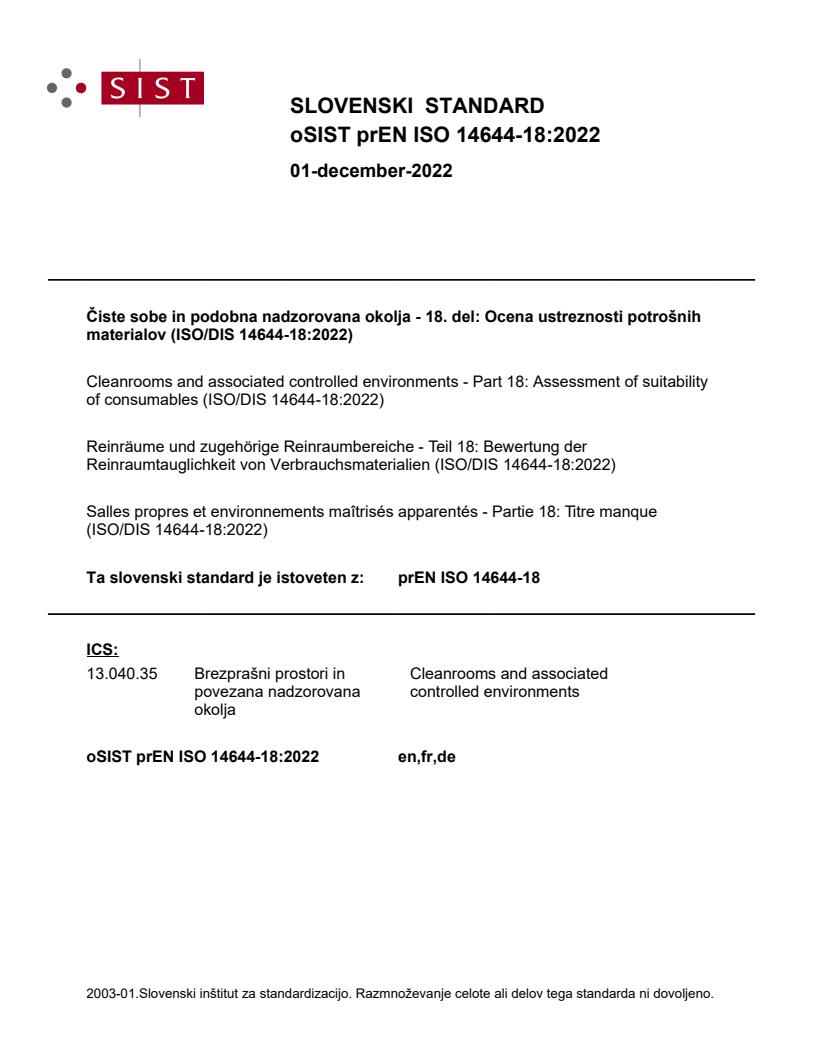 prEN ISO 14644-18:2022