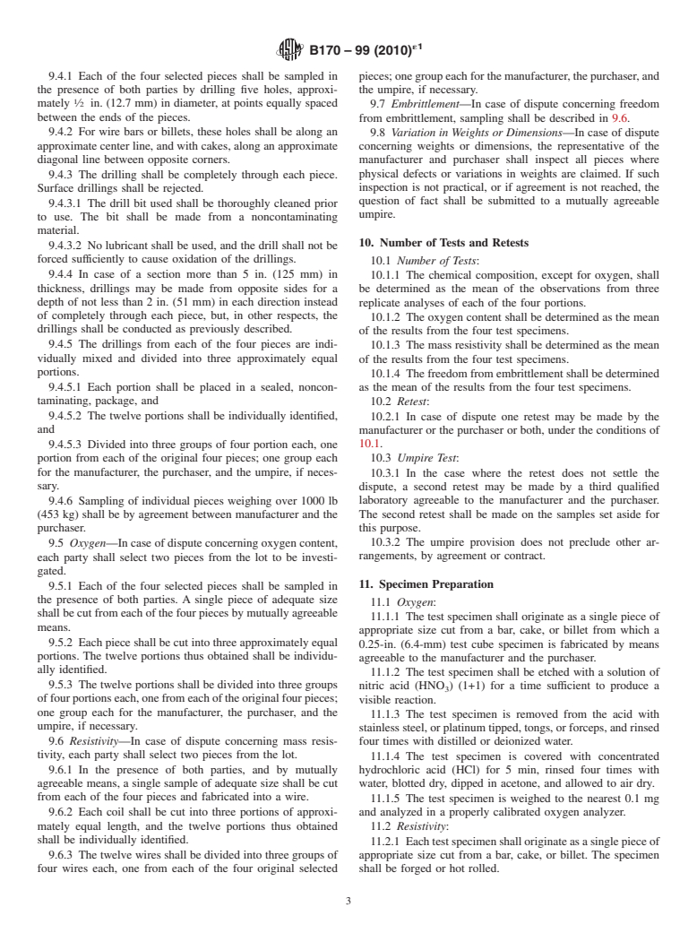 ASTM B170-99(2010) - Standard Specification for Oxygen-Free Electrolytic Copper&#8212;Refinery Shapes