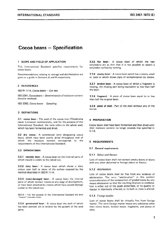 ISO 2451:1973 - Cocoa beans -- Specification