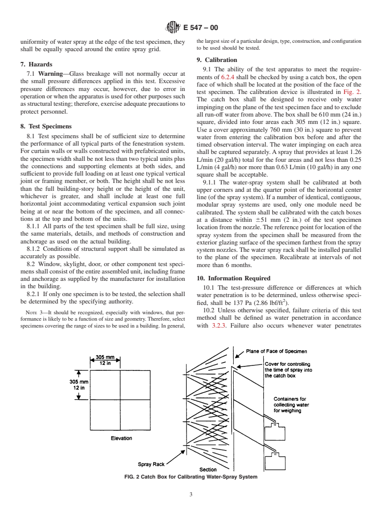 ASTM E547-00 - Standard Test Method for Water Penetration of Exterior Windows, Skylights, Doors, and Curtain Walls by Cyclic Static Air Pressure Difference