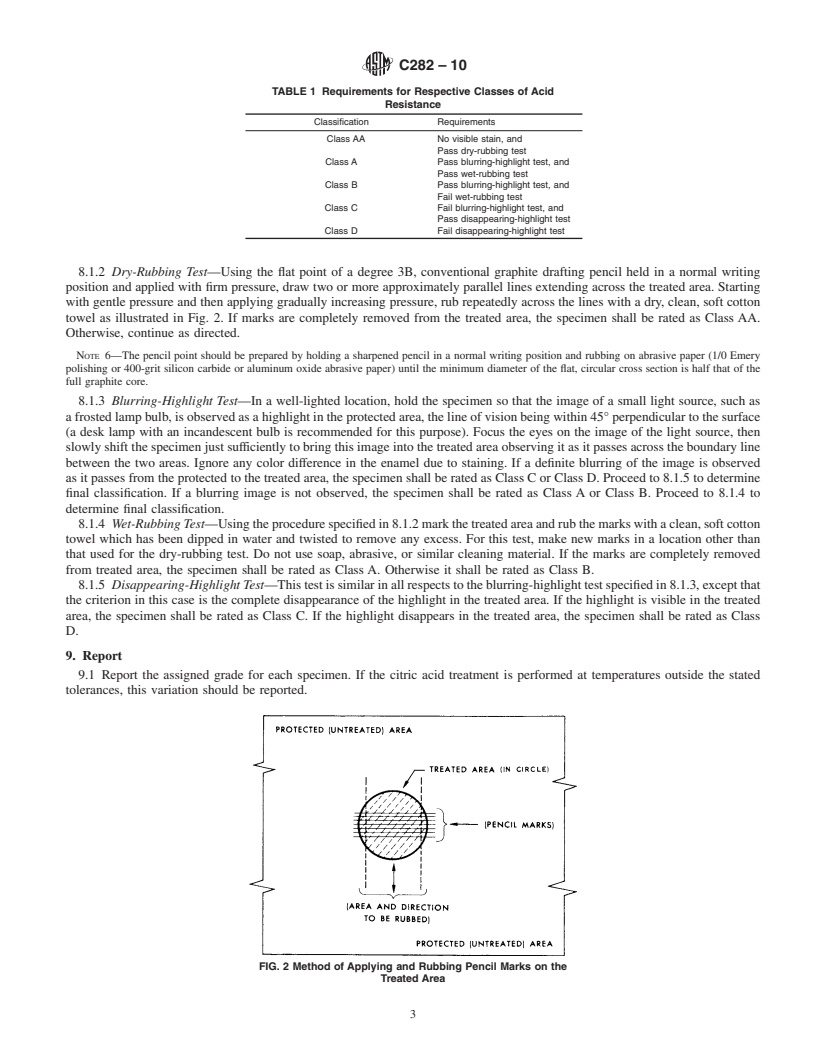 REDLINE ASTM C282-10 - Standard Test Method for Acid Resistance of Porcelain Enamels (Citric Acid Spot Test)