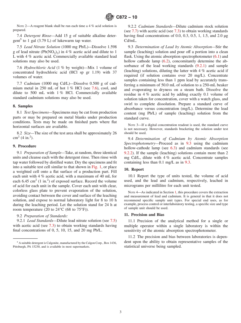 ASTM C872-10 - Standard Test Method for Lead and Cadmium Release from Porcelain Enamel Surfaces