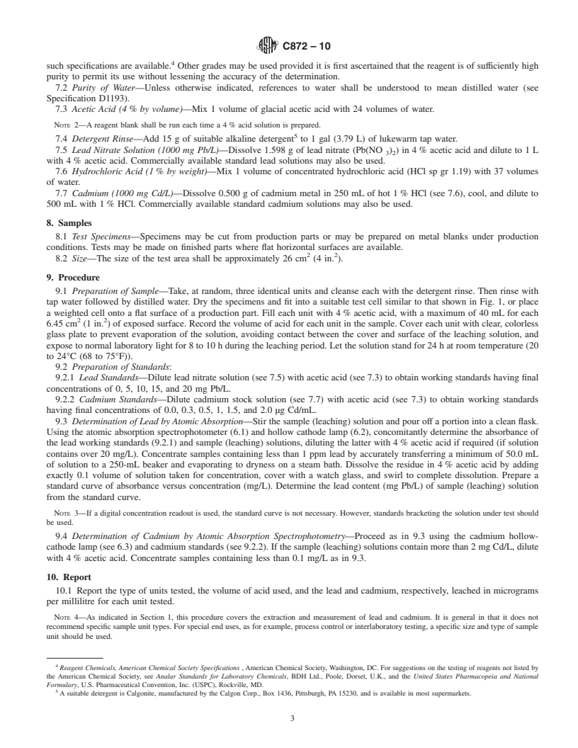 REDLINE ASTM C872-10 - Standard Test Method for Lead and Cadmium Release from Porcelain Enamel Surfaces