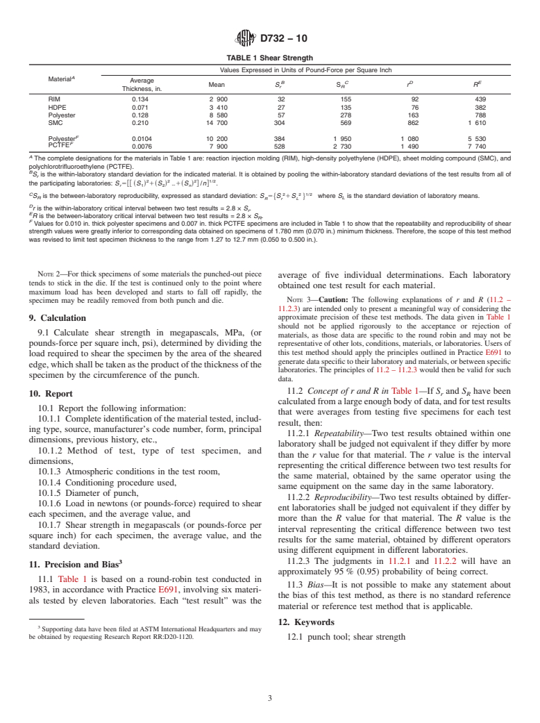 ASTM D732-10 - Standard Test Method for Shear Strength of Plastics by Punch Tool