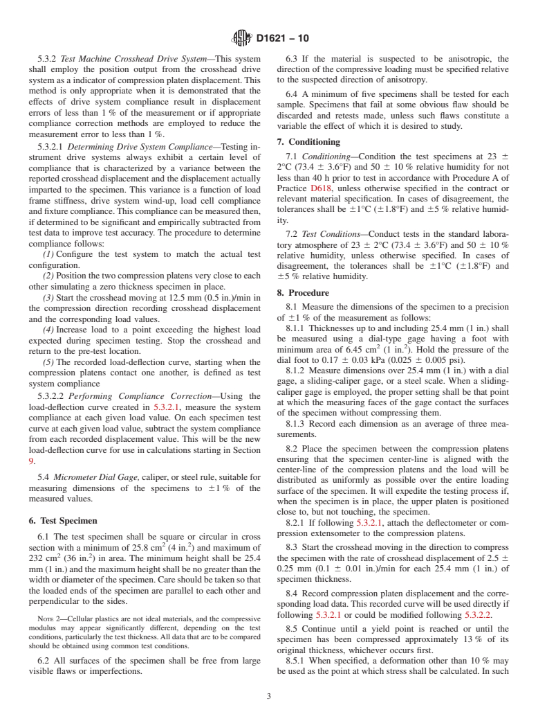 ASTM D1621-10 - Standard Test Method for Compressive Properties Of Rigid Cellular Plastics