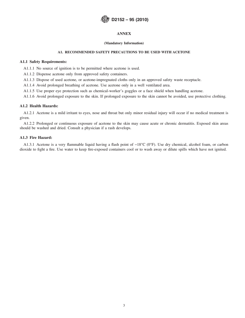 REDLINE ASTM D2152-95(2010) - Standard Test Method for Adequacy of Fusion of Extruded Poly(Vinyl Chloride) (PVC) Pipe and Molded Fittings by Acetone Immersion