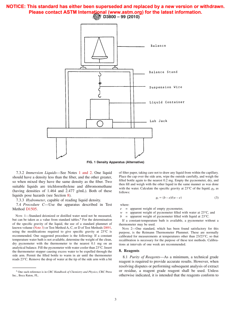 ASTM D3800-99(2010) - Standard Test Method for Density of High-Modulus Fibers