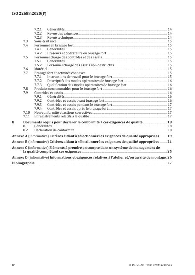 ISO 22688:2020 ISO 22688:2020 - Brasage fort -- Exigences de qualité en brasage fort des matériaux métalliques - Page 4 preview