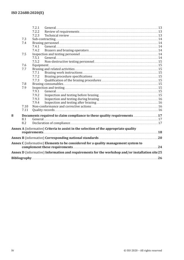 ISO 22688:2020 ISO 22688:2020 - Brazing -- Quality requirements for brazing of metallic materials - Page 4 preview