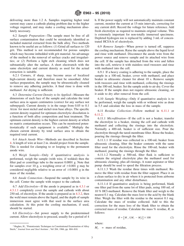ASTM E963-95(2010) - Standard Practice for Electrolytic Extraction of Phases from Ni and Ni-Fe Base Superalloys Using a Hydrochloric-Methanol Electrolyte