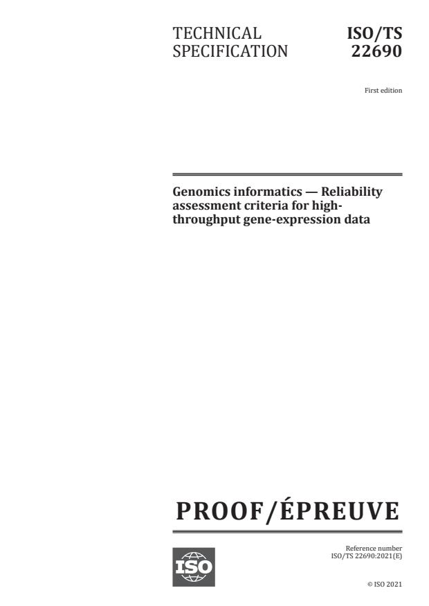 ISO/PRF TS 22690:Version 21-avg-2021 - Genomics informatics -- Reliability assessment criteria for high-throughput gene-expression data