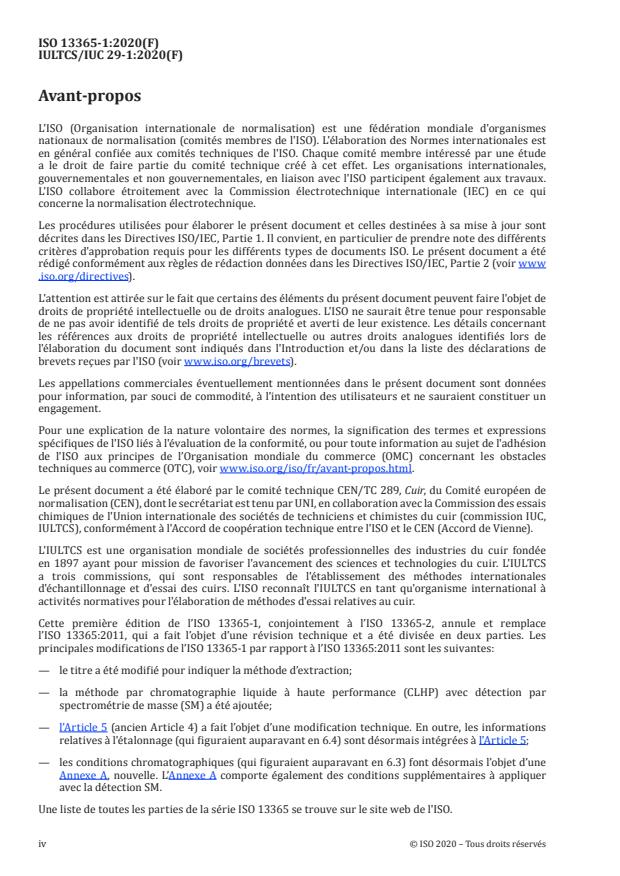 ISO 13365-1:2020 ISO 13365-1:2020 - Cuir -- Dosage chimique des agents de conservation (TCMTB, PCMC, OPP, OIT) dans le cuir par chromatographie en phase liquide - Page 4 preview