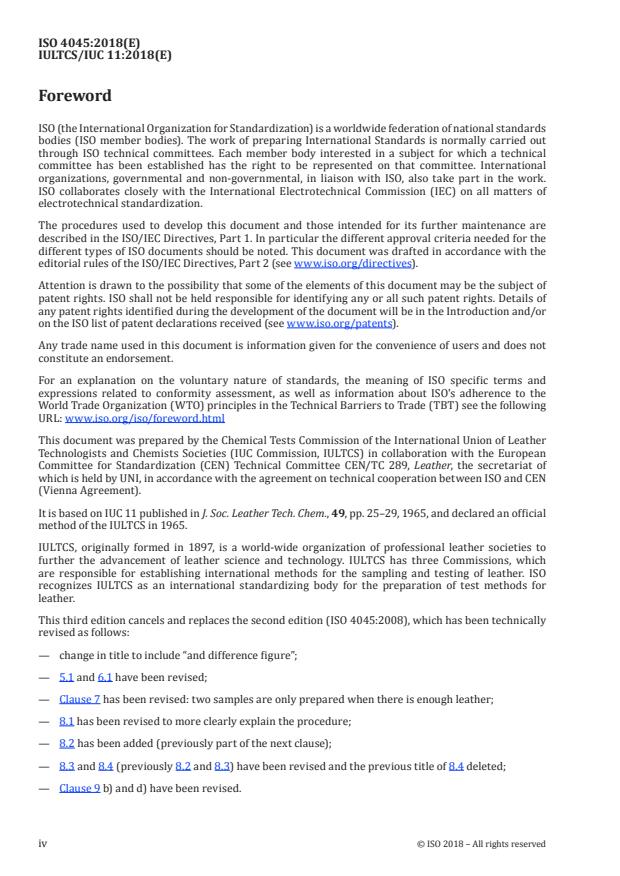 ISO 4045:2018 ISO 4045:2018 - Leather -- Chemical tests -- Determination of pH and difference figure - Page 4 preview