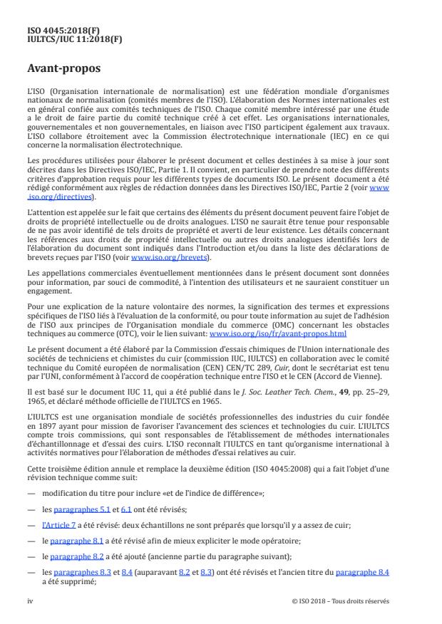 ISO 4045:2018 ISO 4045:2018 - Cuir -- Essais chimiques -- Détermination du pH et de l'indice de différence - Page 4 preview