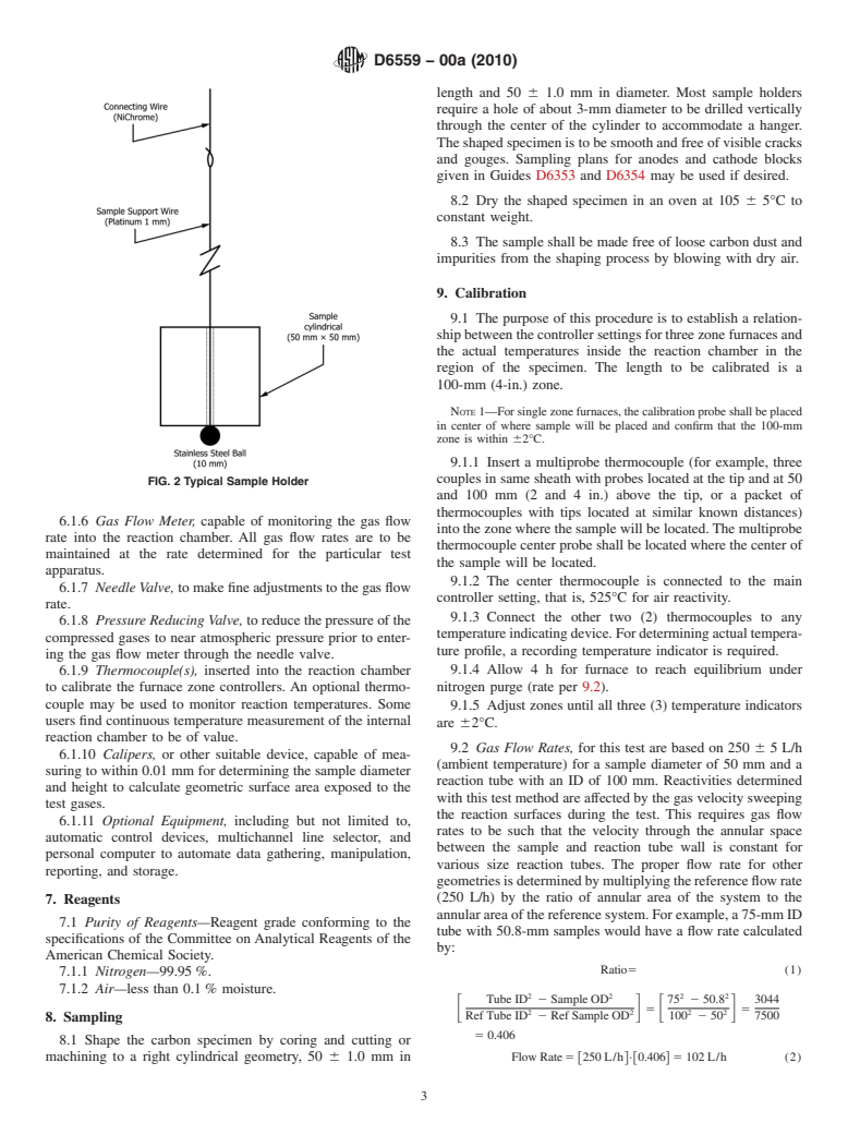 ASTM D6559-00a(2010) - Standard Test Method for Determination of Thermogravimetric (TGA) Air Reactivity of Baked Carbon Anodes and Cathode Blocks