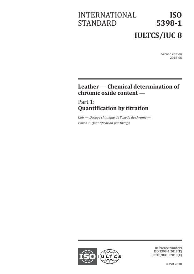 ISO 5398-1:2018 - Leather -- Chemical determination of chromic oxide content