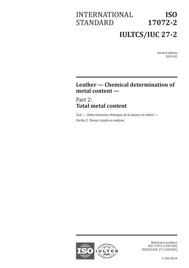 ISO 17072-2:2019 - Leather -- Chemical determination of metal content