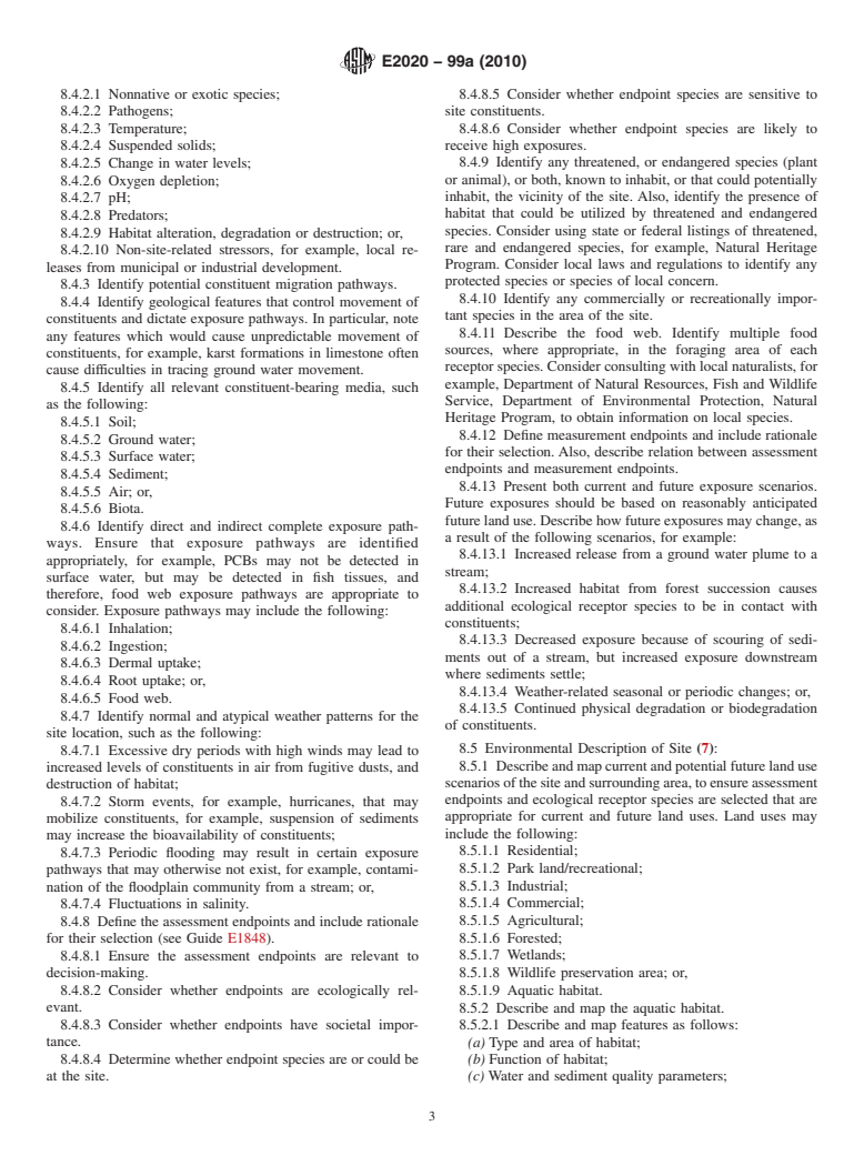 ASTM E2020-99a(2010) - Standard Guide for Data and Information Options for Conducting an Ecological Risk Assessment at Contaminated Sites