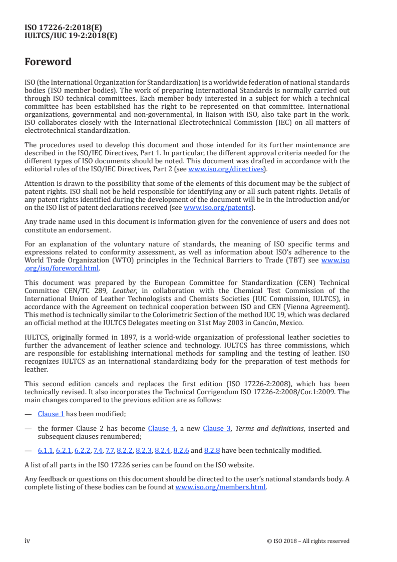 ISO 17226-2:2018 ISO 17226-2:2018 - Leather — Chemical determination of formaldehyde content — Part 2: Method using colorimetric analysis
Released:12/21/2018 - Page 4 preview