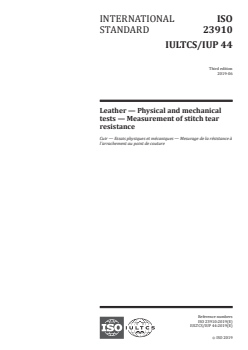 ISO 23910:2019 - Leather — Physical and mechanical tests — Measurement of stitch tear resistance
Released:6/7/2019 - Page 1 preview