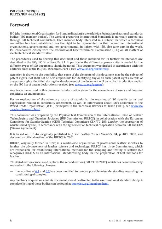 ISO 23910:2019 ISO 23910:2019 - Leather -- Physical and mechanical tests -- Measurement of stitch tear resistance - Page 4 preview