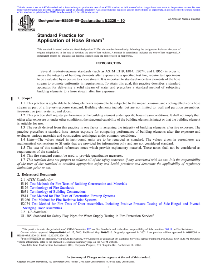 REDLINE ASTM E2226-10 - Standard Practice for Application of Hose Stream