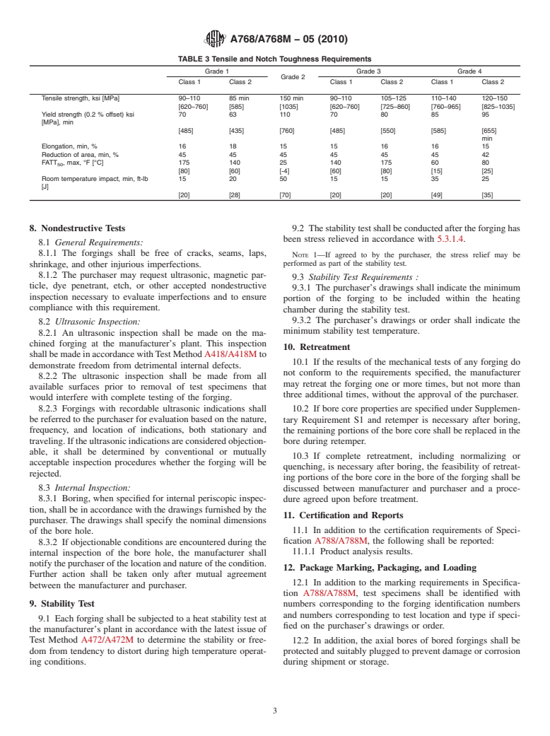 ASTM A768/A768M-05(2010) - Standard Specification for Vacuum-Treated 12 % Chromium Alloy Steel Forgings for Turbine Rotors and Shafts