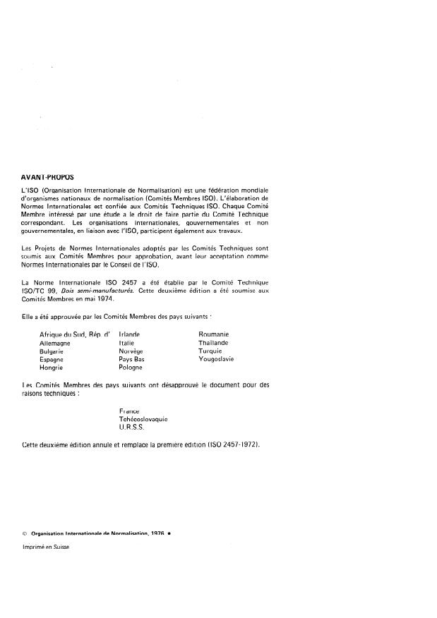 ISO 2457:1976 ISO 2457:1976 - Parquet en bois massif -- Classement des lames en hetre - Page 2 preview