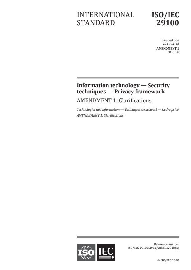 ISO/IEC 29100:2011/Amd 1:2018 - Clarifications