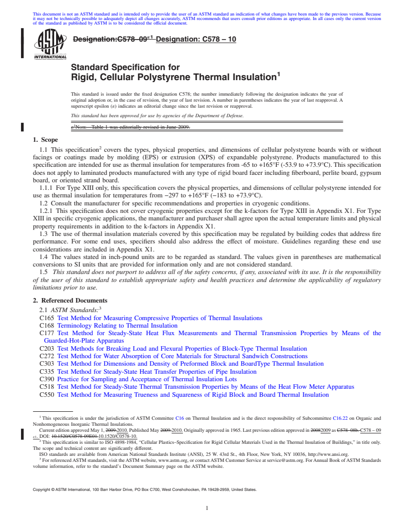 REDLINE ASTM C578-10 - Standard Specification for  Rigid, Cellular Polystyrene Thermal Insulation