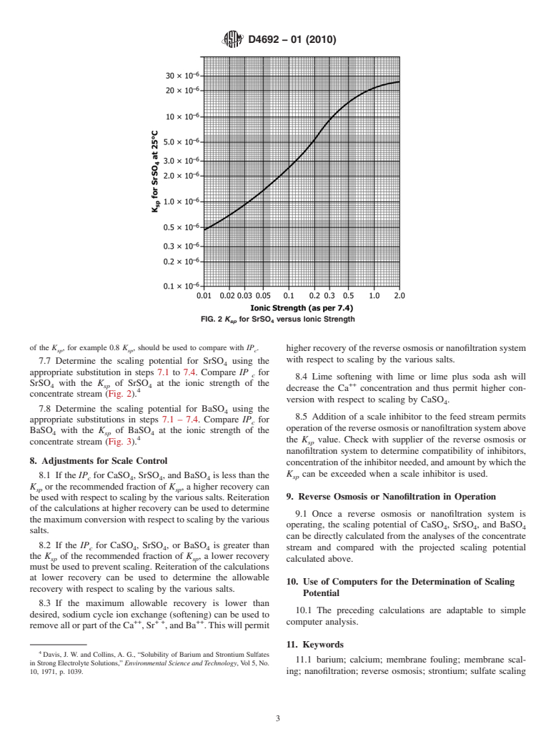 ASTM D4692-01(2010) - Standard Practice for Calculation and Adjustment of Sulfate Scaling Salts (CaSO<sub>4</sub>, SrSO<sub>4</sub>, and BaSO<sub>4</sub>) for Reverse Osmosis and Nanofiltration