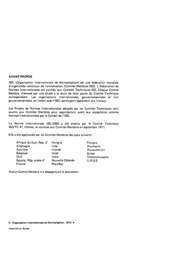 ISO 2460:1973 ISO 2460:1973 - Bicarbonate de sodium a usage industriel -- Dosage du fer -- Méthode photométrique a la 1,10- phénanthroline - Page 2 preview
