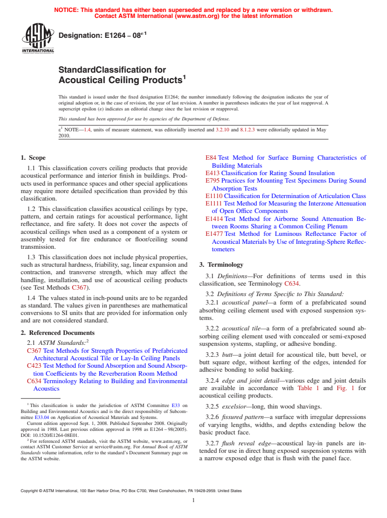 ASTM E1264-08e1 - Standard Classification for  Acoustical Ceiling Products