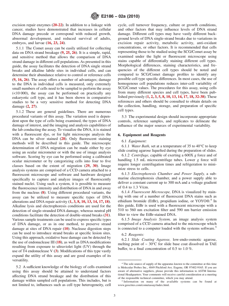 ASTM E2186-02a(2010) - Standard Guide for Determining DNA Single-Strand Damage in Eukaryotic Cells Using the Comet Assay