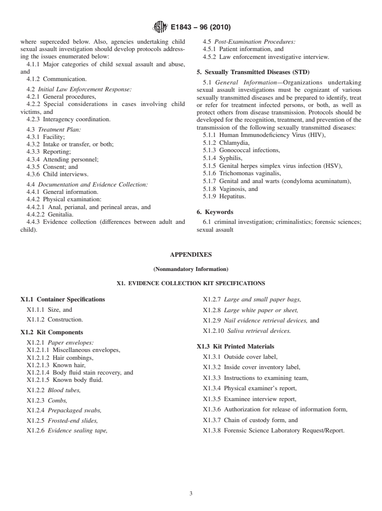 ASTM E1843-96(2010) - Standard Guide for Sexual Assault Investigation, Examination, and Evidence Collection