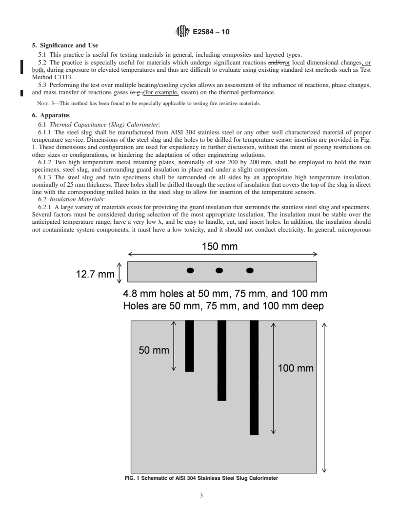 REDLINE ASTM E2584-10 - Standard Practice for Thermal Conductivity of Materials Using a Thermal Capacitance (Slug) Calorimeter