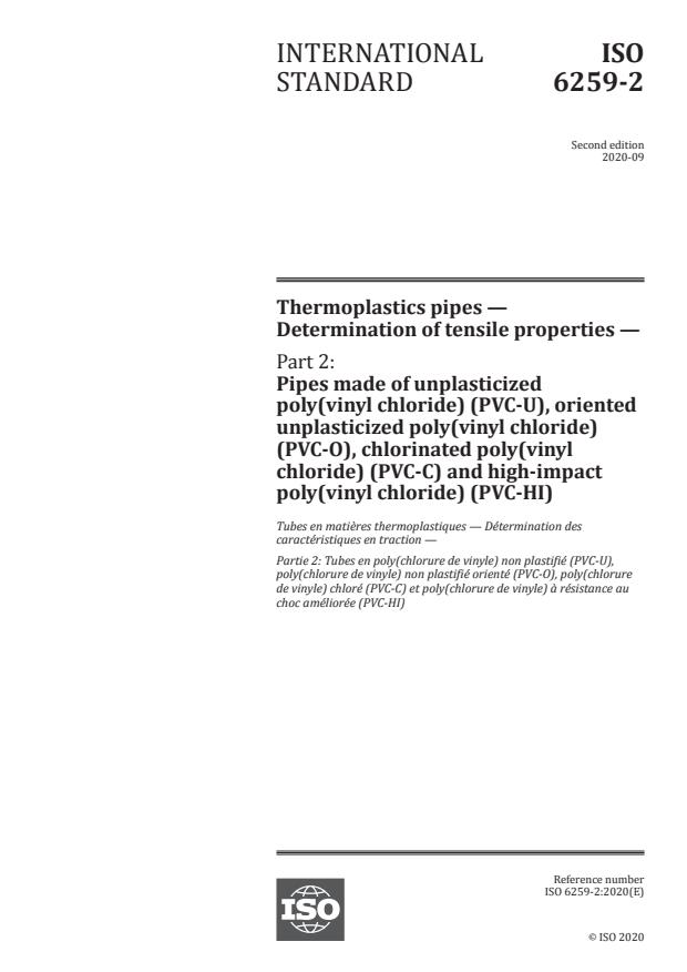 ISO 6259-2:2020 - Thermoplastics pipes -- Determination of tensile properties