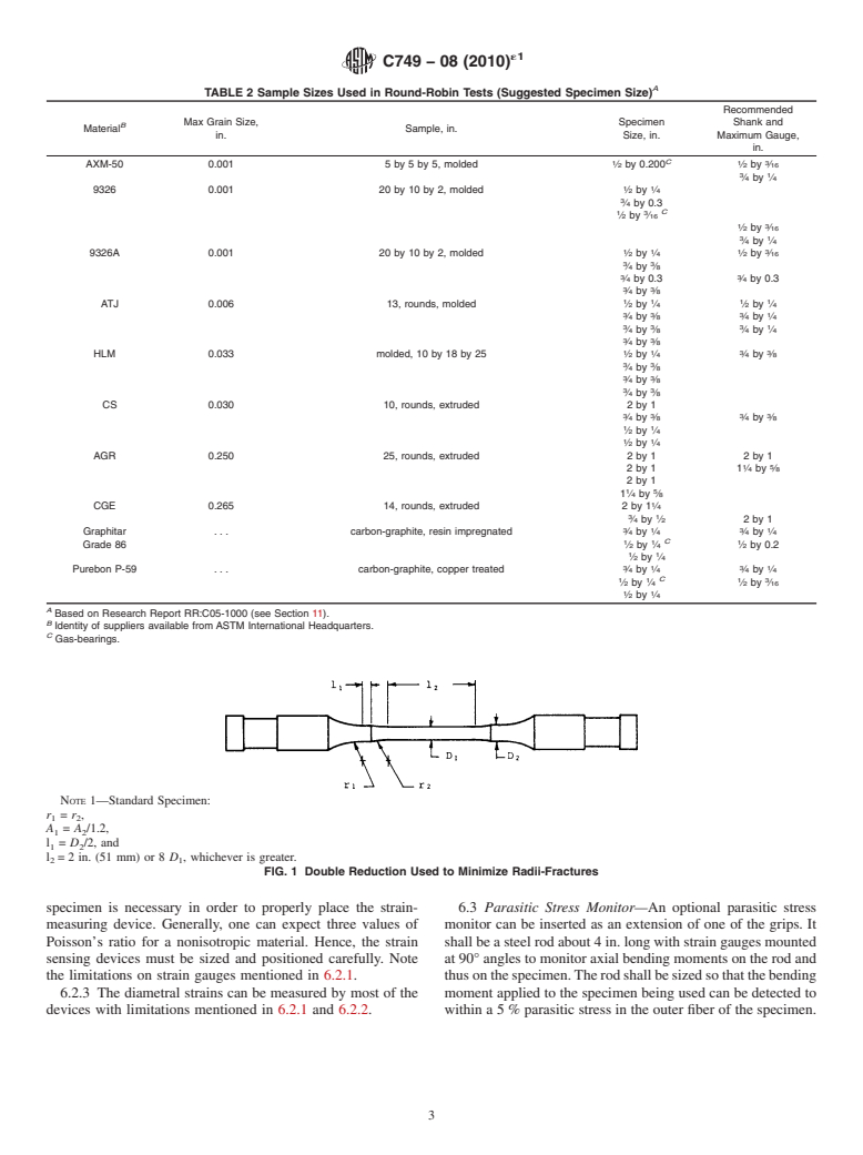 ASTM C749-08(2010)e1 - Standard Test Method for Tensile Stress-Strain of Carbon and Graphite